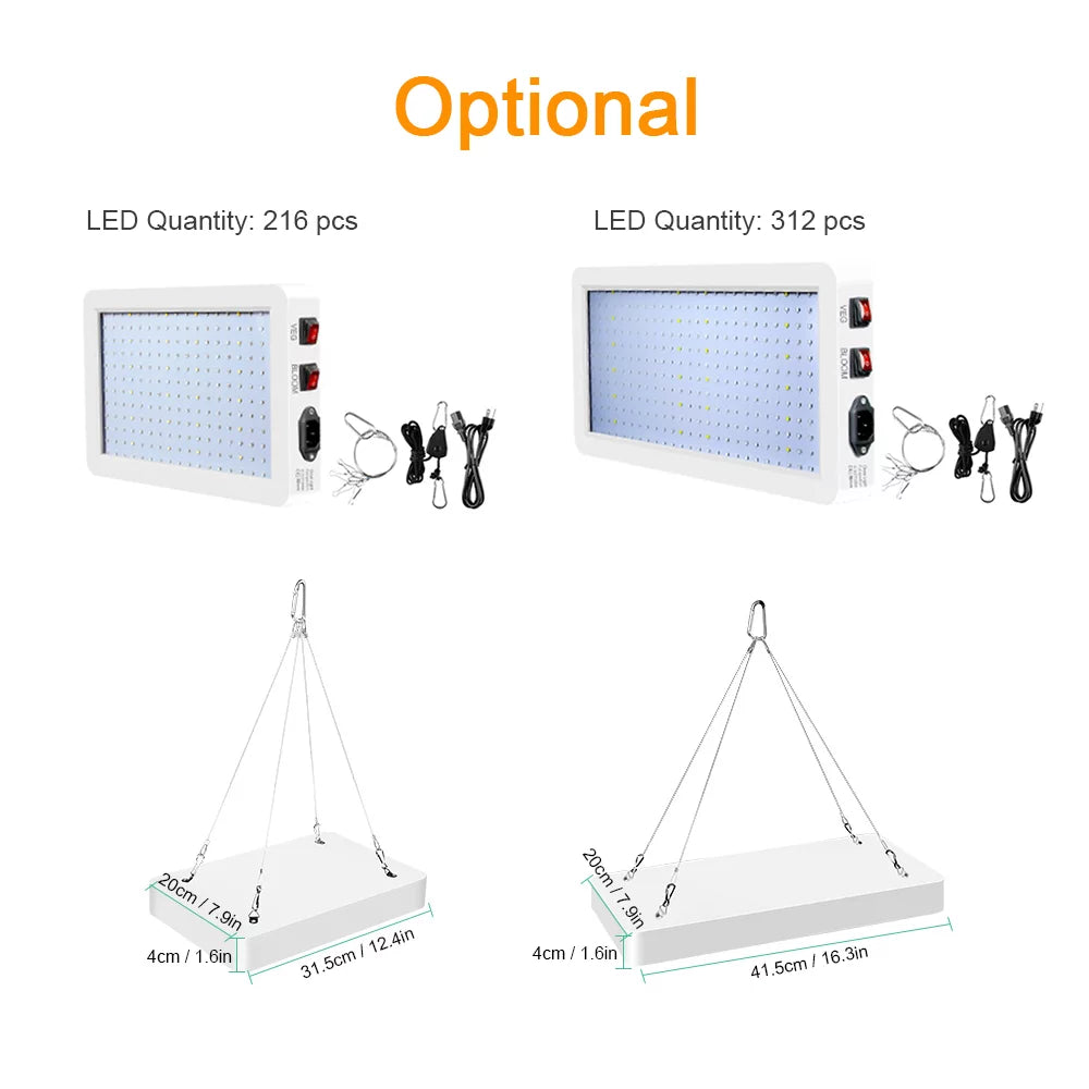 2000W LED Grow Light for Indoor Plants 312 LEDs Full Spectrum Veg and Bloom Dual Switch IP65 Waterproof Hanging Plant Growing Lamps for Seedlings Flowers Greenhouse