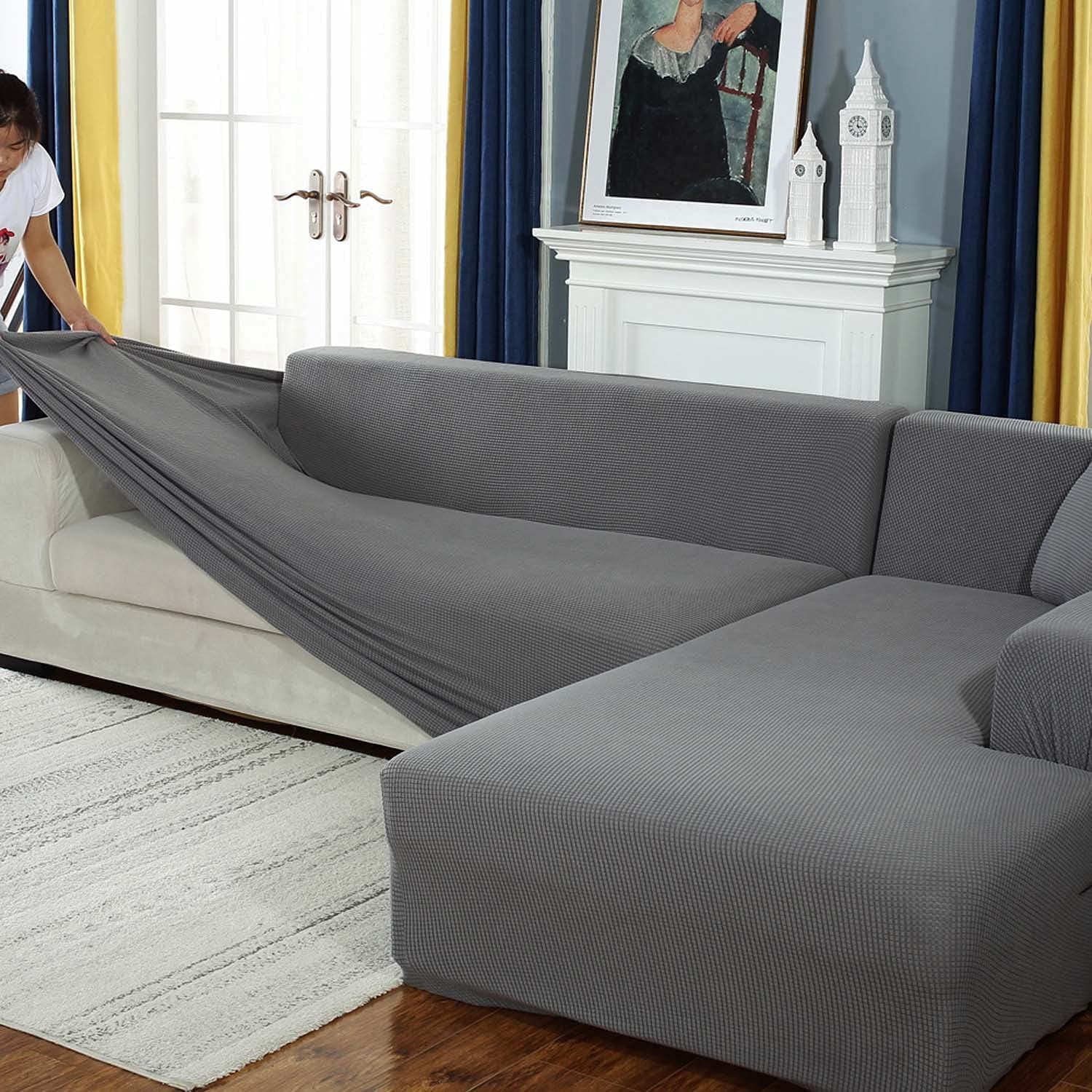 Nvzi Thick Couch Covers 1 2 3 4 Seater, Sectional Sofa Sectional Couch Covers L Shape Stretch Slipcover Living Room Dogs Pets, Washable Durable Furniture Protector…, Light Gray, 3 Seater:70-84 inch