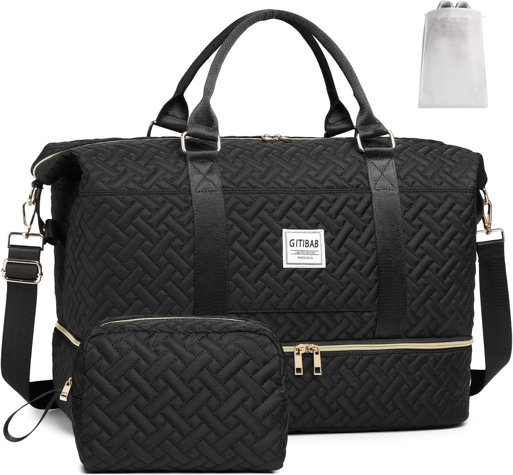 Duffle Bags for People Quilted Travel Edge Bag with Shoe Individuals Large Carry On Overnight Tote Gym Bag with Toiletry Bag,Hospital Bags for Labor and Dark