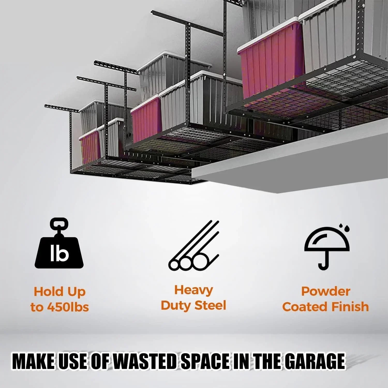 3X6 Overhead Garage Storage Rack Adjustable Ceiling Garage Organization Shelf Ceiling Mounted Storage Racks Steel Ebony