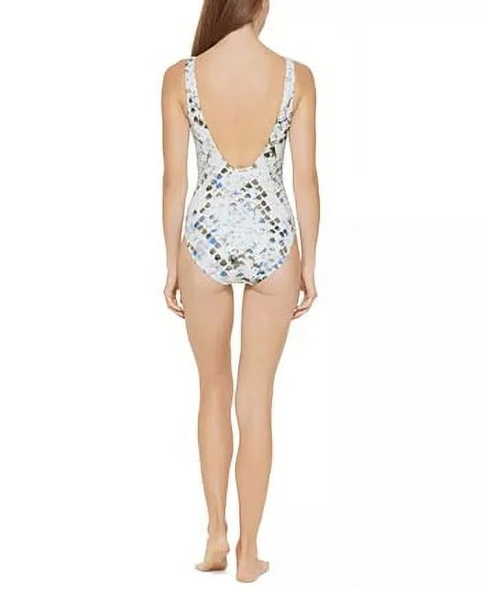 DKNY SPLASH MULTI Twist-Front Cutout One-Piece Swimsuit, US 16