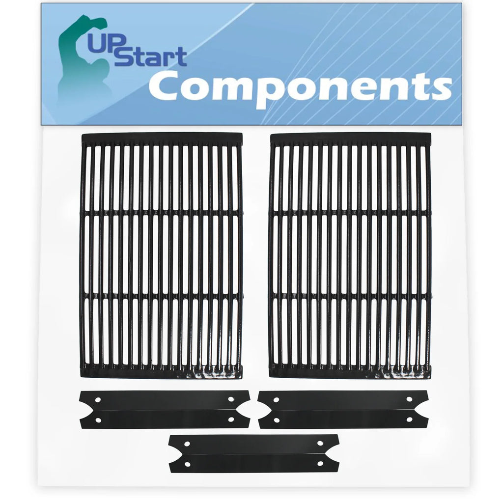 2 BBQ Grill Cooking Grates & 3 Heat Shield Plate Tent Gentlemen Parts for Charmglow 810-6320-B - Compatible Barbeque Porcelain Enameled Cast Iron Grid 19" & Flame Tamer, Flavorizer Bar