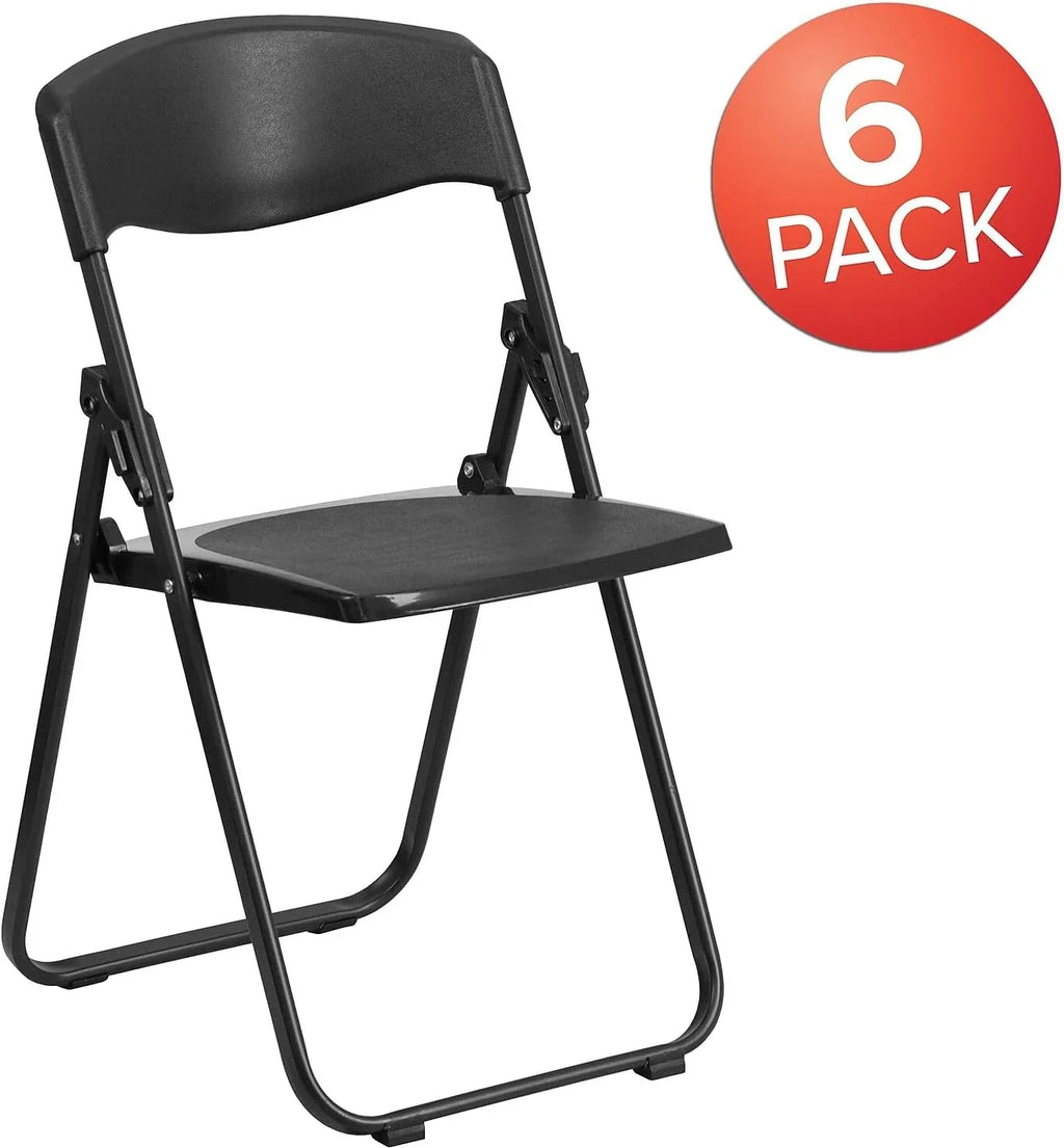 6 Pack HERCULES Series 500 Lb. Capacity Heavy Duty Ebony Plastic Folding Chair With Built-In Ganging Brackets