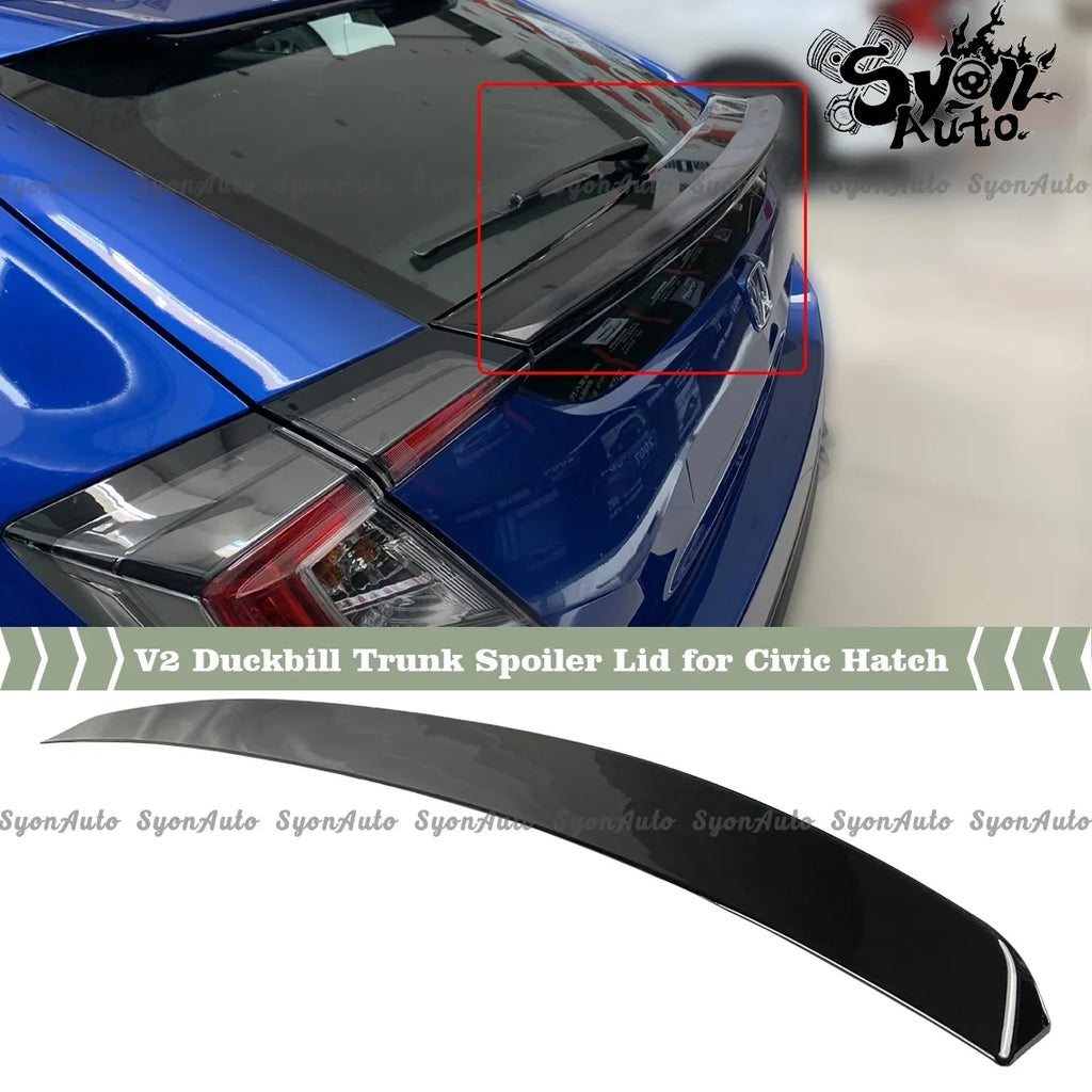 FITS 2017-2021 HONDA CIVIC HATCHBACK GLOSSY Ebony JDM V2 DUCKBILL TRUNK SPOILER LID