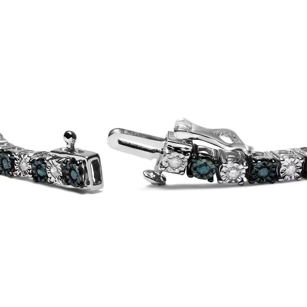 Haus of Brilliance .925 Sterling Silver 1.0 Cttw People with Alternating Round cut Box Clasp White Diamond and Treated Blue Diamond Tennis Bracelet (Blue and I-J Color, I3 Clarity) - Size 7" Inches