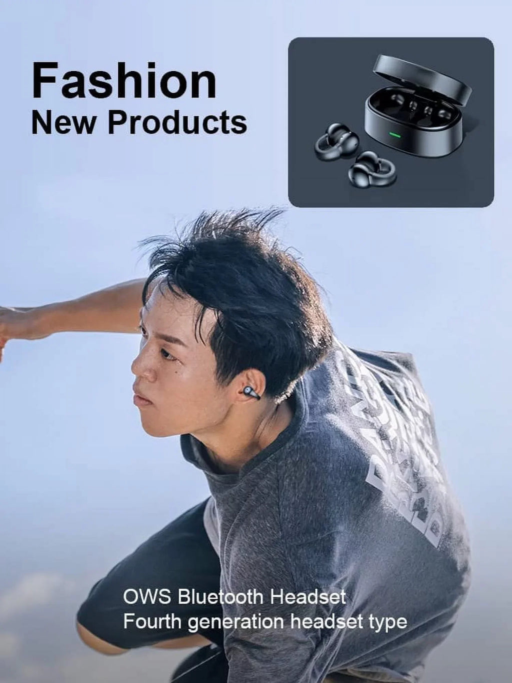 Bluetooth Earbuds Wireless Ear-Clip TWS Earphones for Motorola Moto G Power 5G (2023)/5G Stylus (2023) Phone - Bone Conduction Headphones True Stereo Charging Case Hands-free Mic B4K