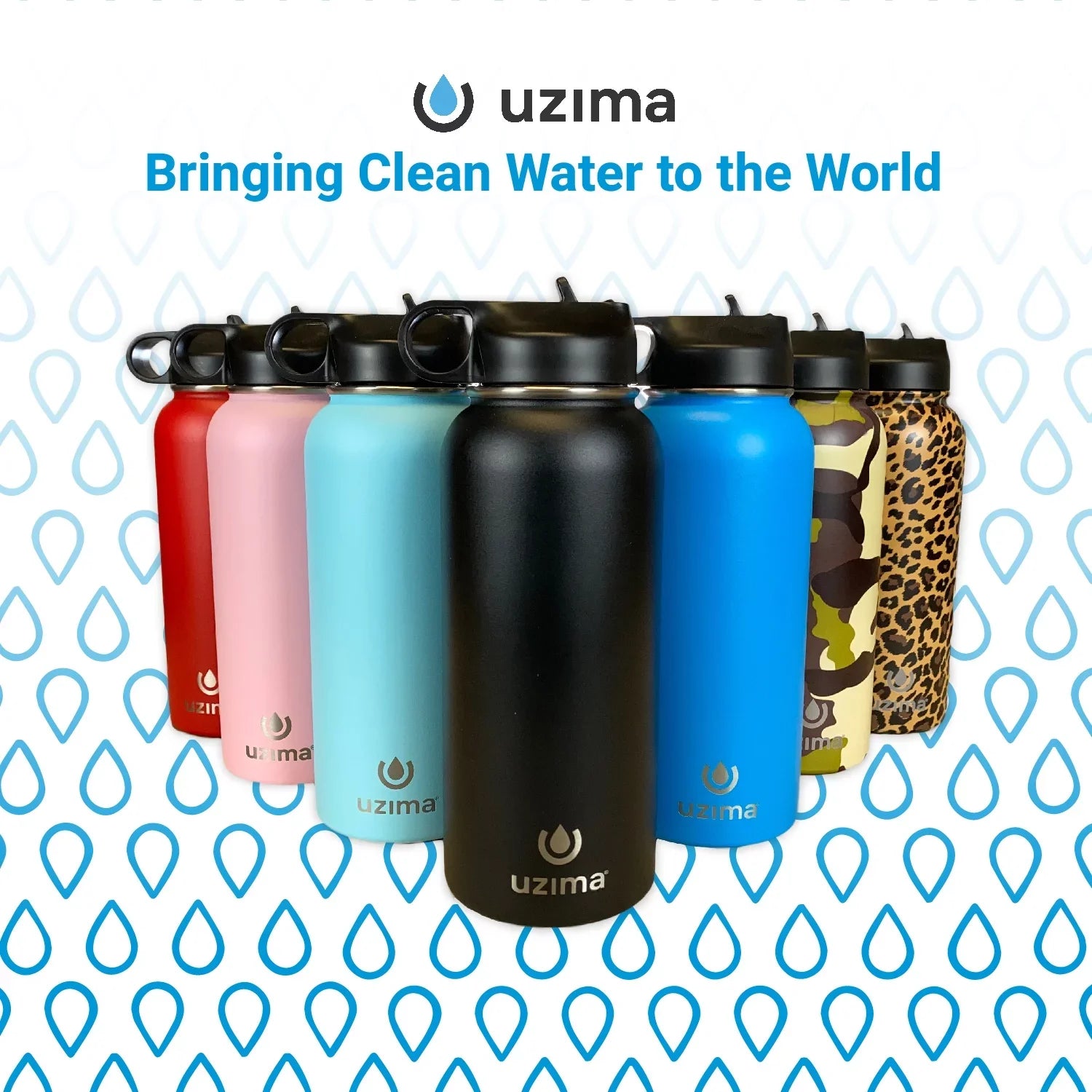 Uzima - Z-Source Filtered Water Bottle for Hiking, Backpacking, Camping, and Travel. Water Purification on the Go. Large 32oz Capacity with Double-Walled Stainless Steel Exterior. Midnight