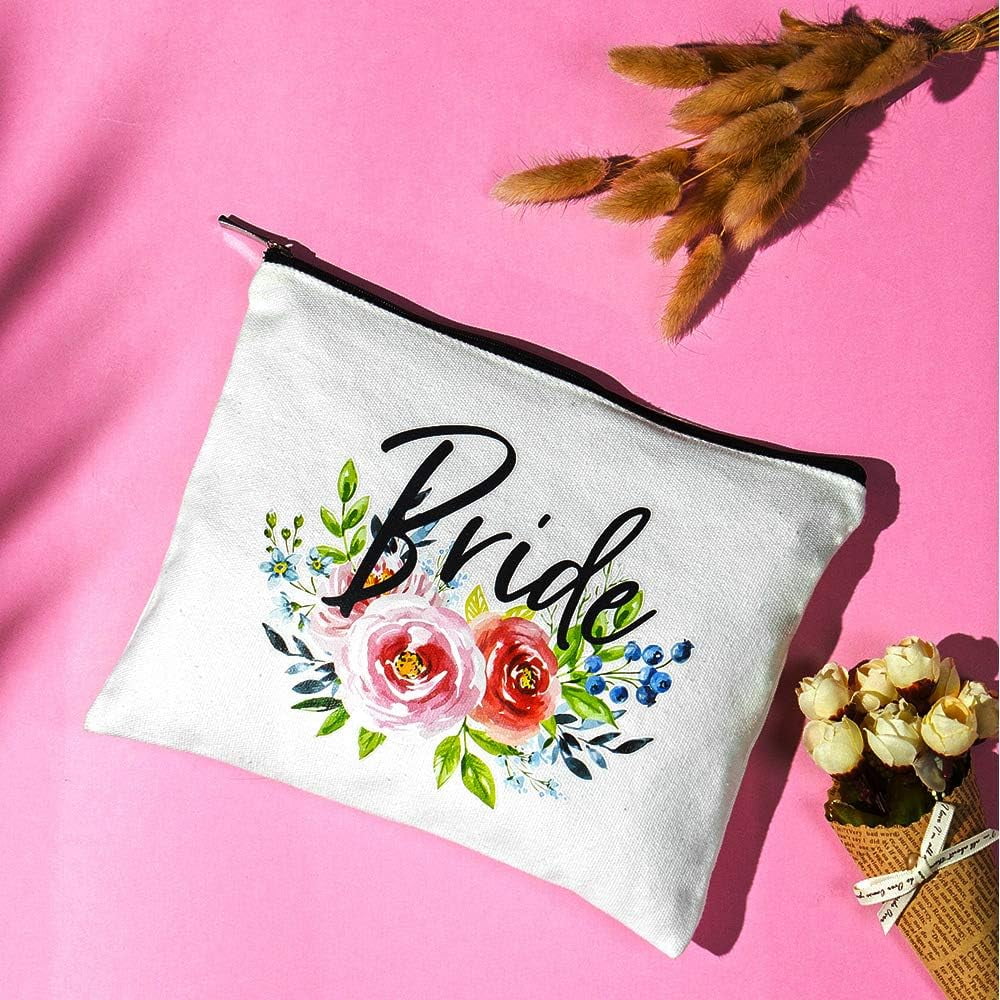 Charmoly Bridal Shower Gifts Bachelorette Gifts Bachelorette Party Favors Wedding Gifts Gentlemen Gifts Bride Gifts Bride Makeup Bag Miss to Mrs Bride to be Gifts Cosmetic Bag (Blue-Pink)