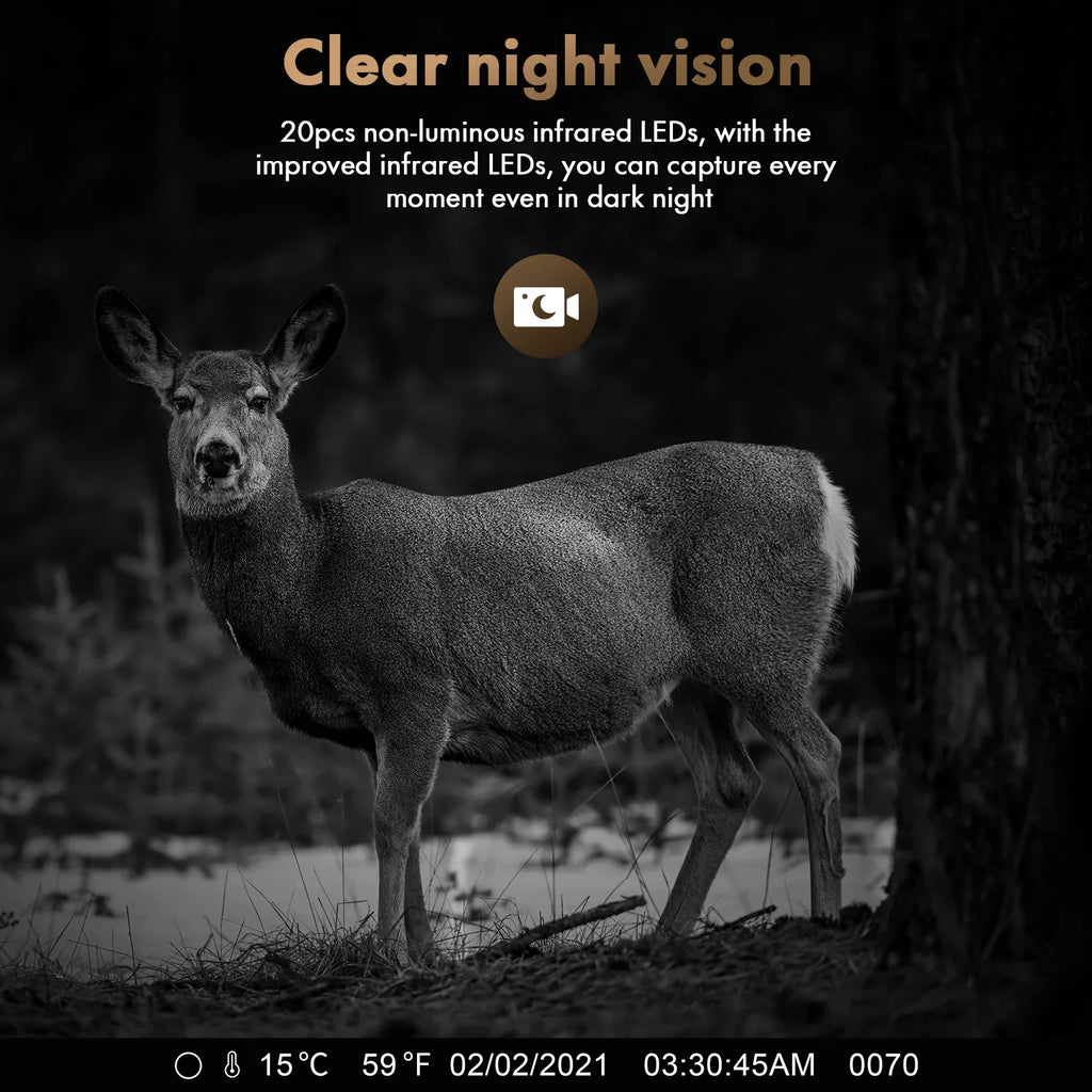 CAMPARK Solar Trail Camera 24MP 1080P 2500mAh Built-in Lithium Battery Rechargeable Game Camera with Night Vision Waterproof IP66 0.1s Trigger Speed 120°Wide Angle 2.0" LCD Hunting Cam with SD Card