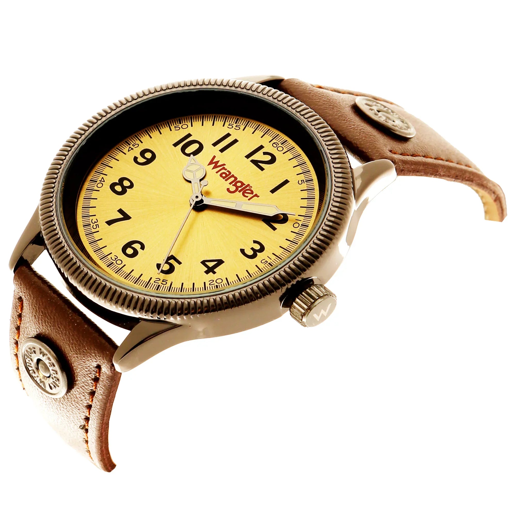 Wrangler 40mm Golden Sunburst Face Brown Strap Watch