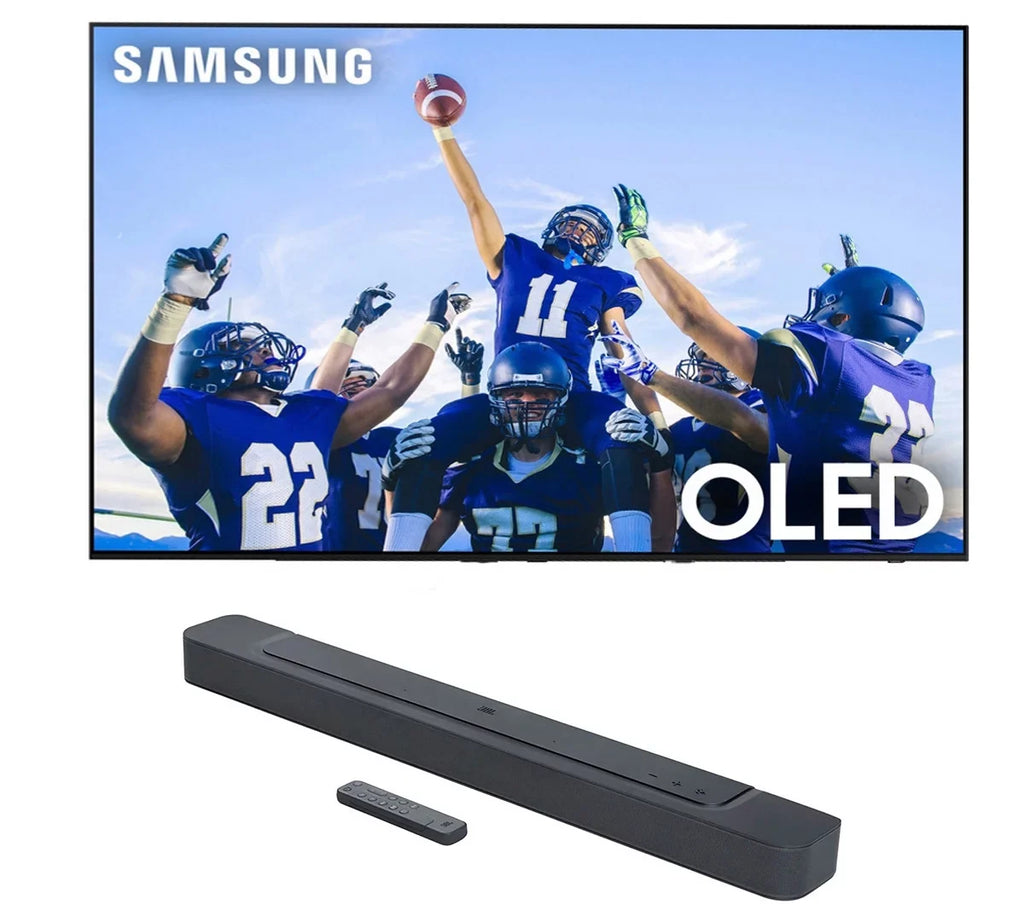 QN77S90CAFXZA 77 Inch 4K OLED Smart TV with AI Upscaling with a JBL BAR-300 5.0ch Soundbar with MultiBeam Sound and Dolby Atmos (2023)