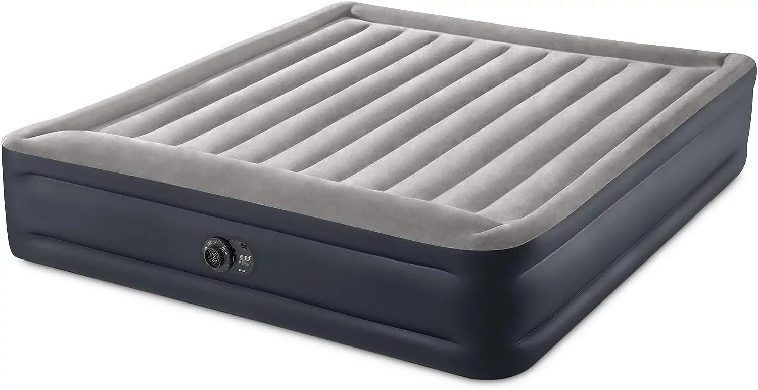 Deluxe Raised Pillow Inflatable Blow Up Portable Firm Air Mattress with Built-in Internal Air Pump, King-Sized Bed