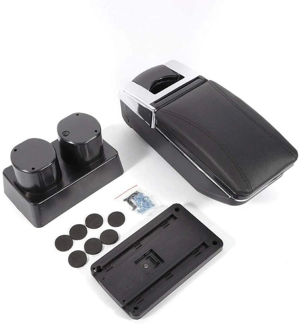 WUZSTAR Automotive Rotatable Ebony Armrest Console Storage Box Leather Cup Holder Storage Case