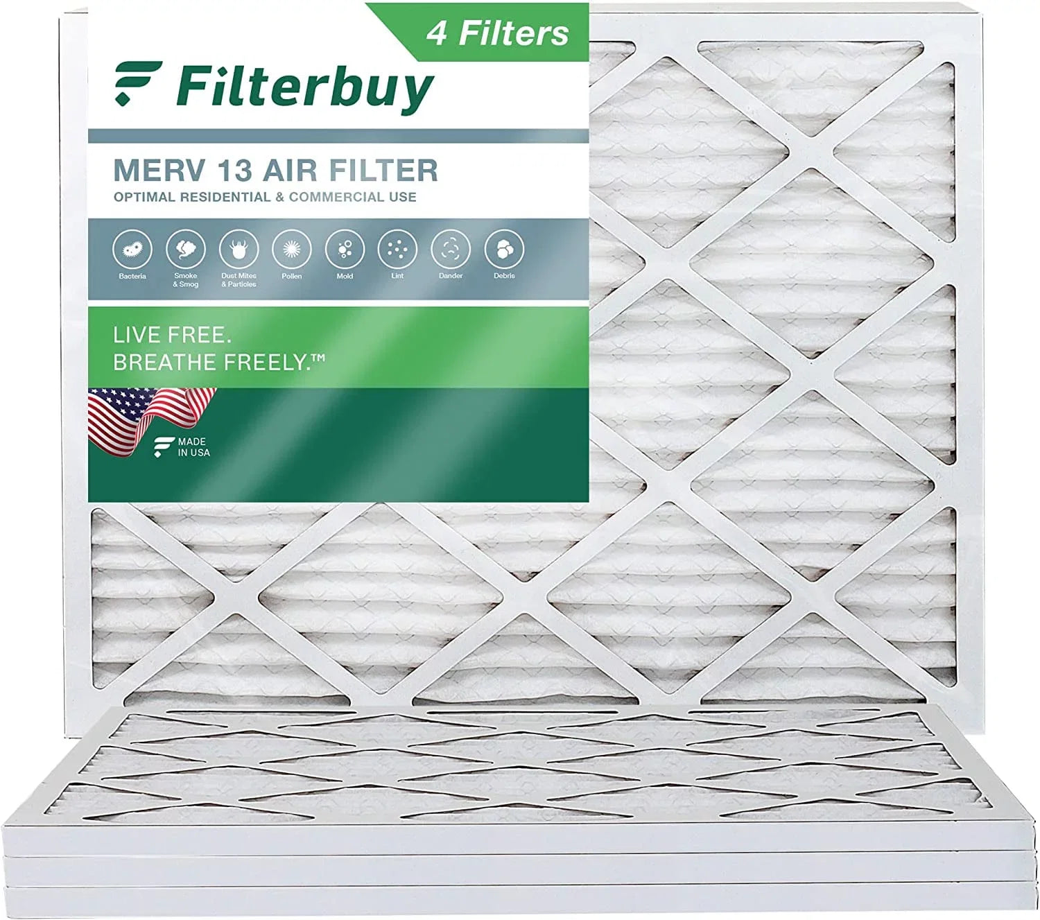 Filterbuy 24x30x1 MERV 13 Pleated HVAC AC Furnace Air Filters (4-Pack)