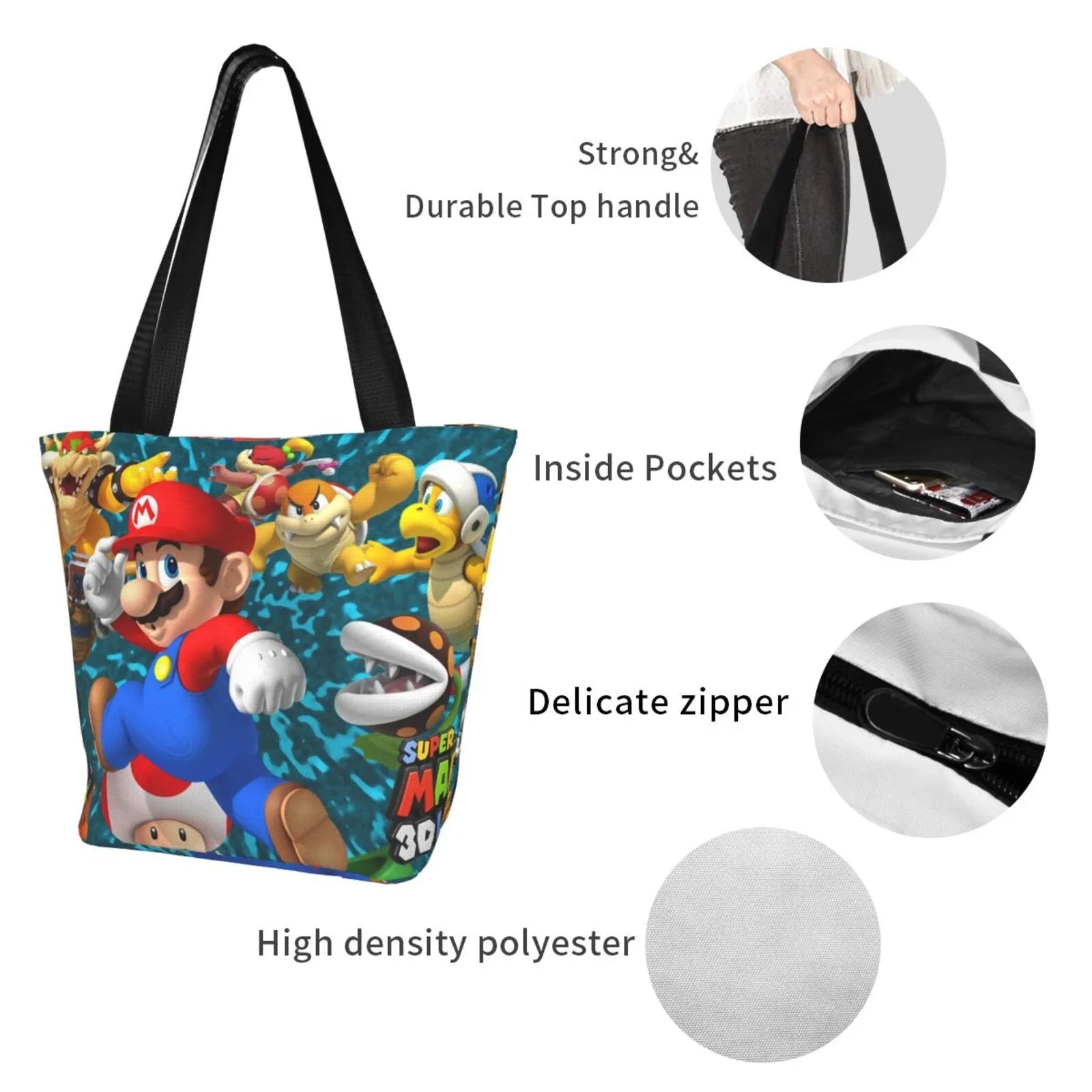 Super Mario 3D Land People Tote Bag Large Capacity Shoulder Handbag For Travel Beach Shopping Business Work School