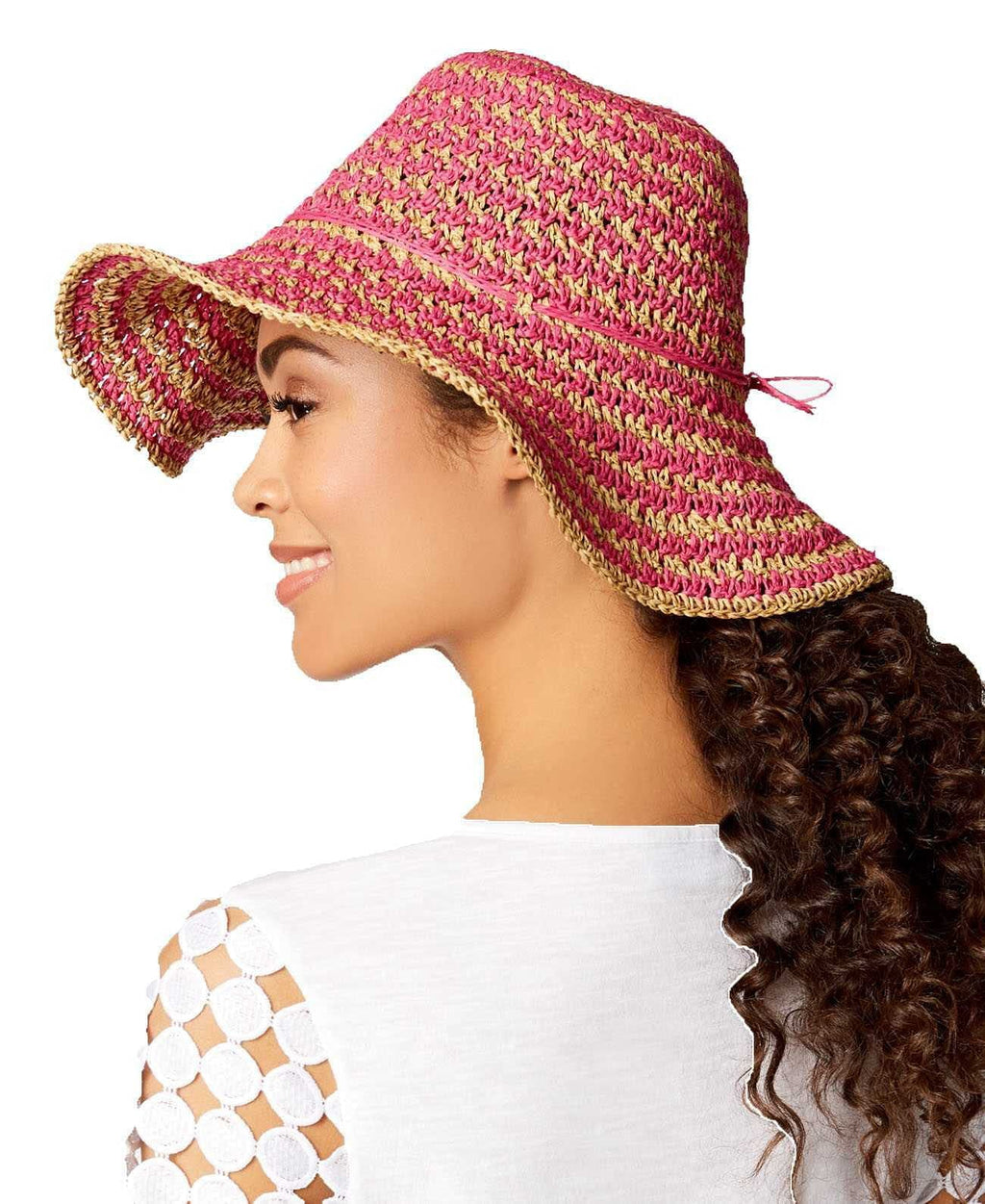 Nine West Individuals Crochet Floppy Hats, Pink/Natural