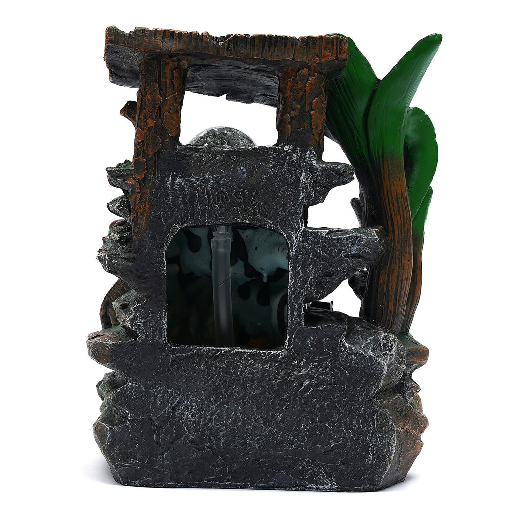 Tabletop Water Fountain with LED Rolling Ball Feng Shui Waterfall Fountain Home Indoor Water Fountain LED Light Tabletop Resin Rockery Fengshui Waterfall Decor