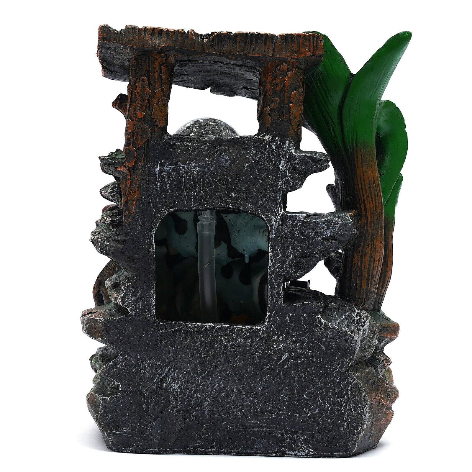Tabletop Water Fountain with LED Rolling Ball Feng Shui Waterfall Fountain Home Indoor Water Fountain LED Light Tabletop Resin Rockery Fengshui Waterfall Decor