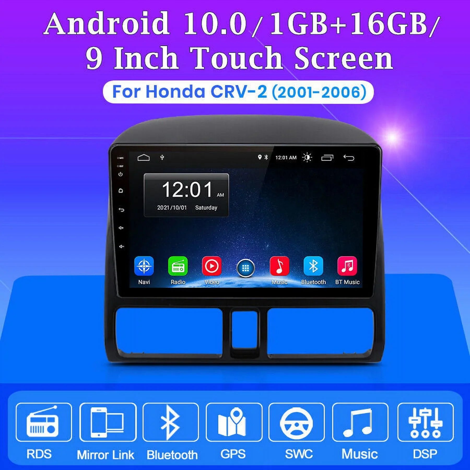 AWESAFE Car Stereo Radio for Honda CRV 2001 2002 2003 2004 2005 2006,2+32GB 9 Inch Touch Screen with Wireless Carplay Android Auto GPS Navigator Bluetooth WiFi FM Radio Mirror Link