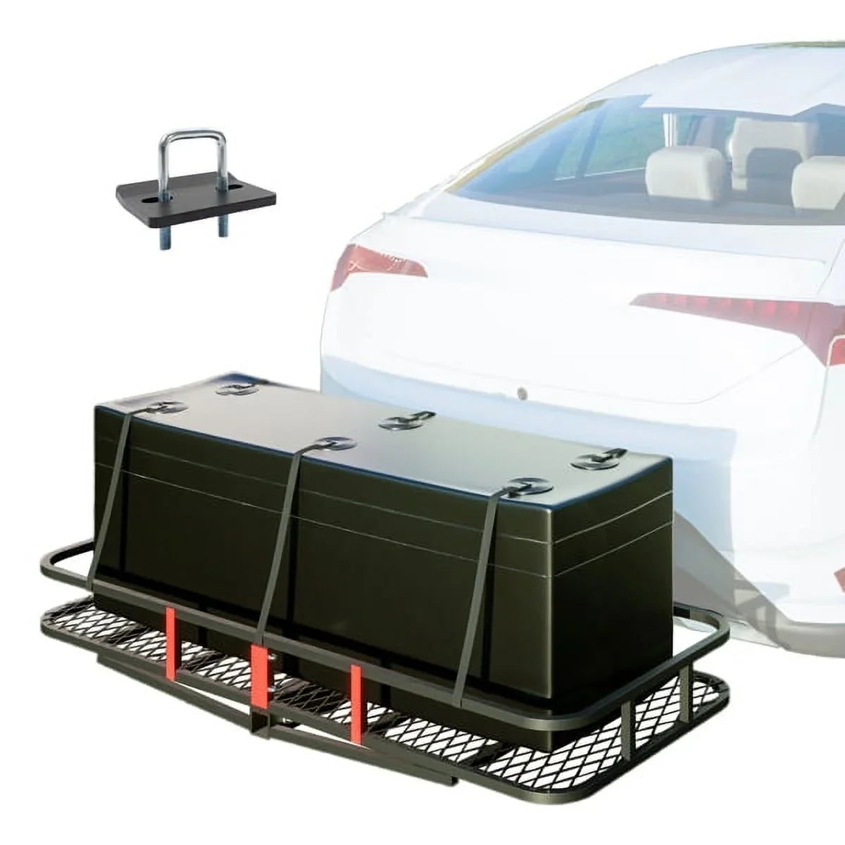 Teledu 60" x 24" x 6" Hitched Mounted Folding Cargo Basket with a 500 lb Capacity for Car SUV Truck Trailer, Midnight
