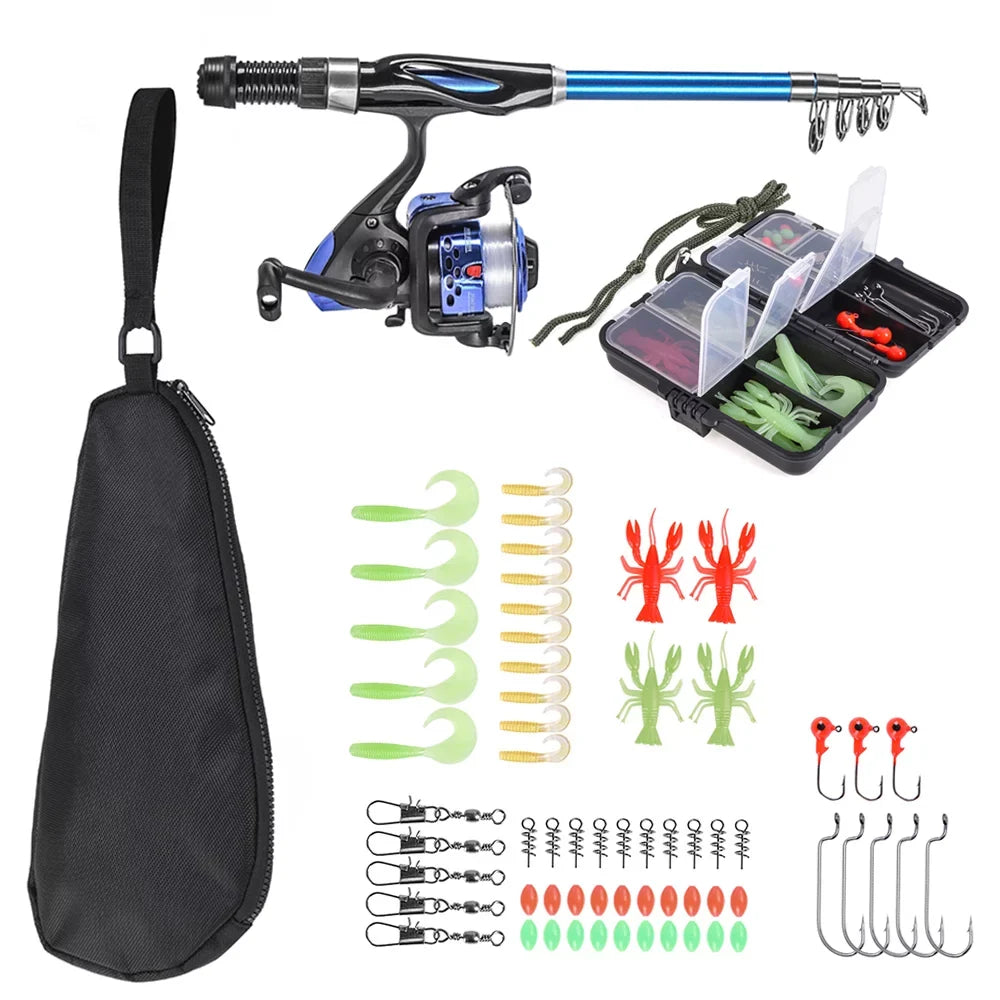 Blusea Kids Fishing Rod and Reel Combo Full Kit,Telescopic Fishing Rod Spinning Reel Set