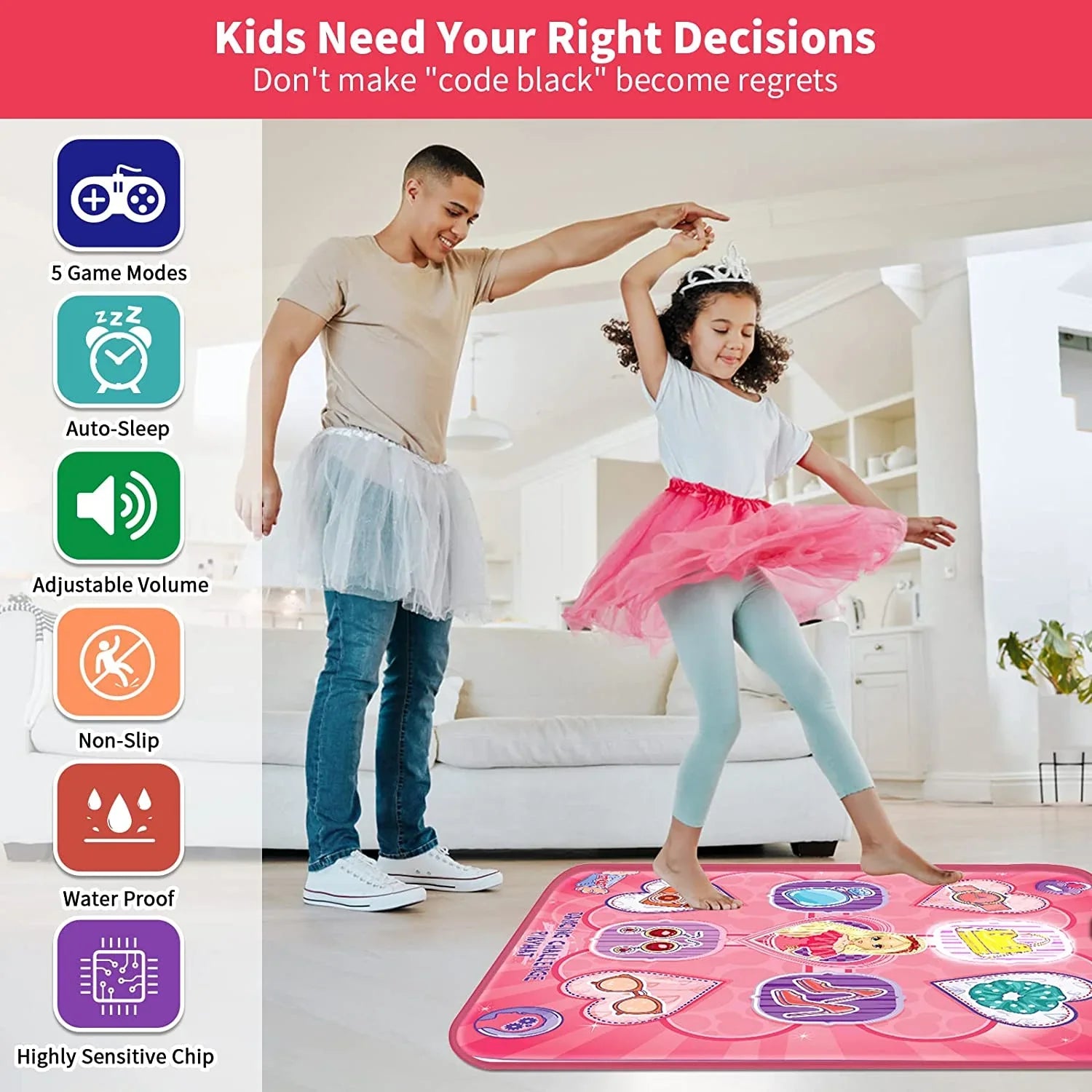 Dance Mat, Electronic Musical Play Mats Pink Dance Pad with LED Lights, Dance Game Toy Gift for Kids with 5 Game Modes, Christmas Birthday Gifts for 3 4 5 6 7 8 9 10 Year Old Girls Toys