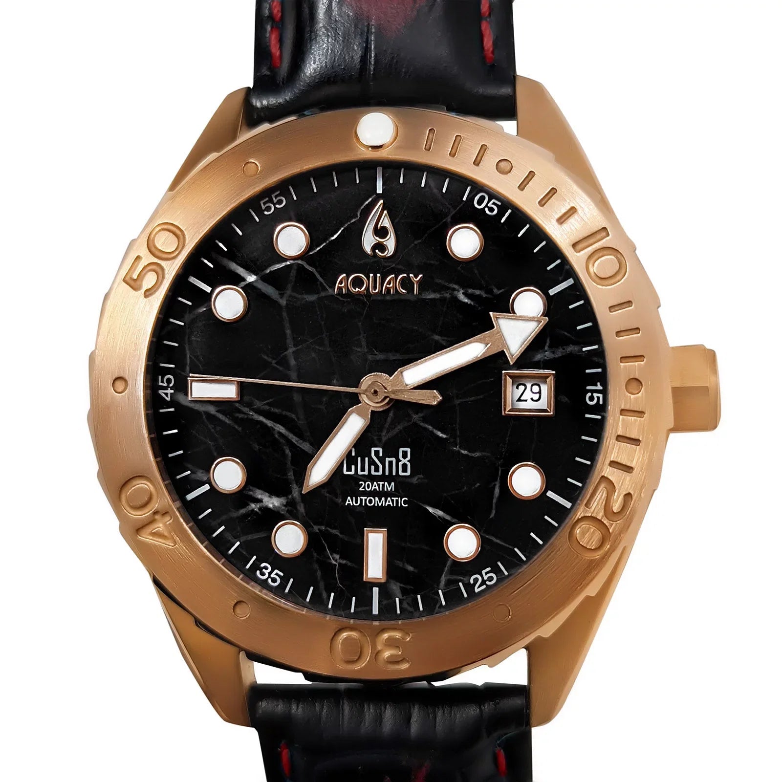 Aquacy Bronze CuSn8 Marble Automatic Diver Watch BR.BKM.8215.L - Screw Down 316L Stainless Case Back - 200M Water Resistance - 120 click Uni-Directional Bezel Dive Swimming Wrist Watches For People