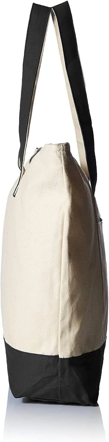 Sturdy Tote Bags 12Oz Canvas With Front Zipper Pocket Large Fancy Reusable Gift Tote Bags