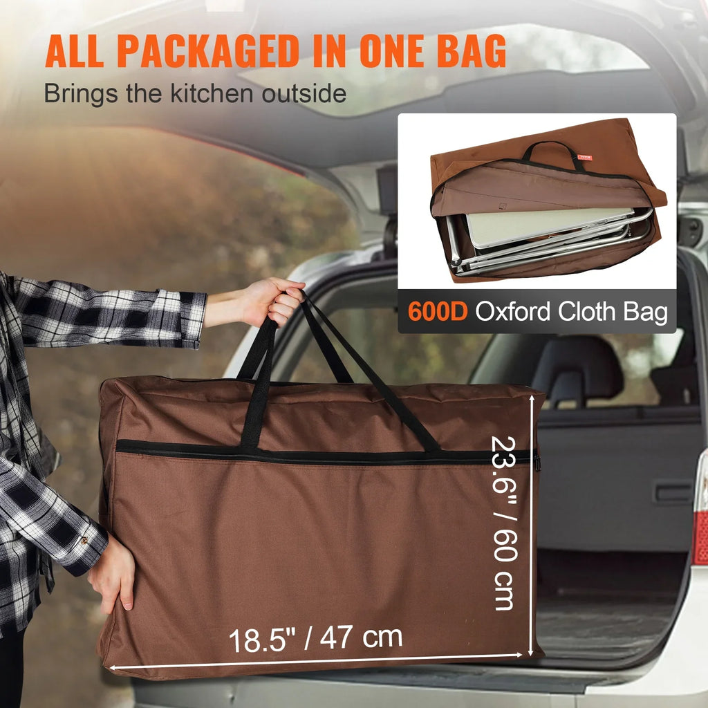 SKYSHALO Folding Portable Cook Table 3 Cupboards Brown Camping Kitchen Table