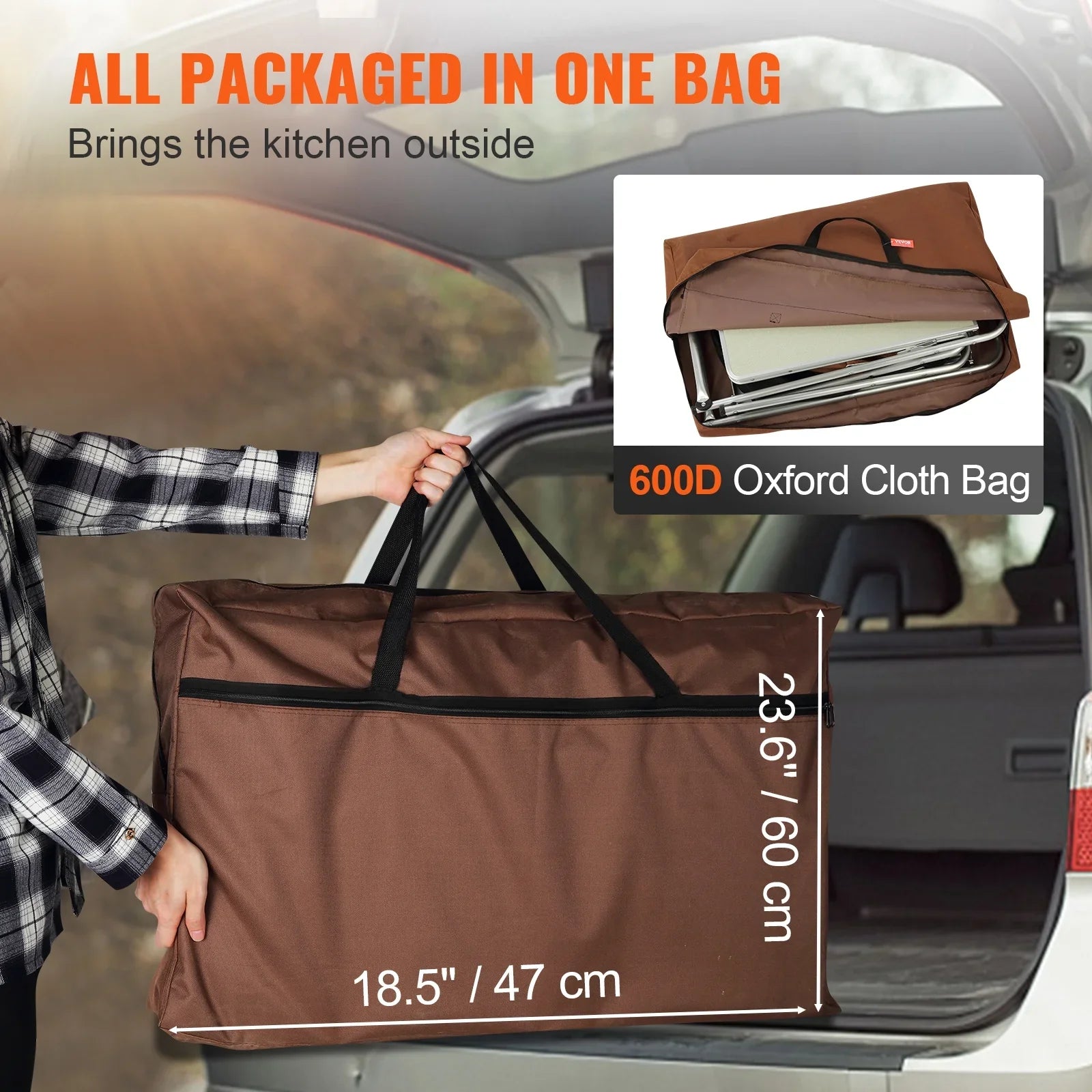 SKYSHALO Folding Portable Cook Table 3 Cupboards Brown Camping Kitchen Table