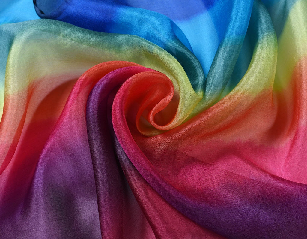 Invisible World People 100% Mulberry Silk Scarf Long Hand Painted Rainbow