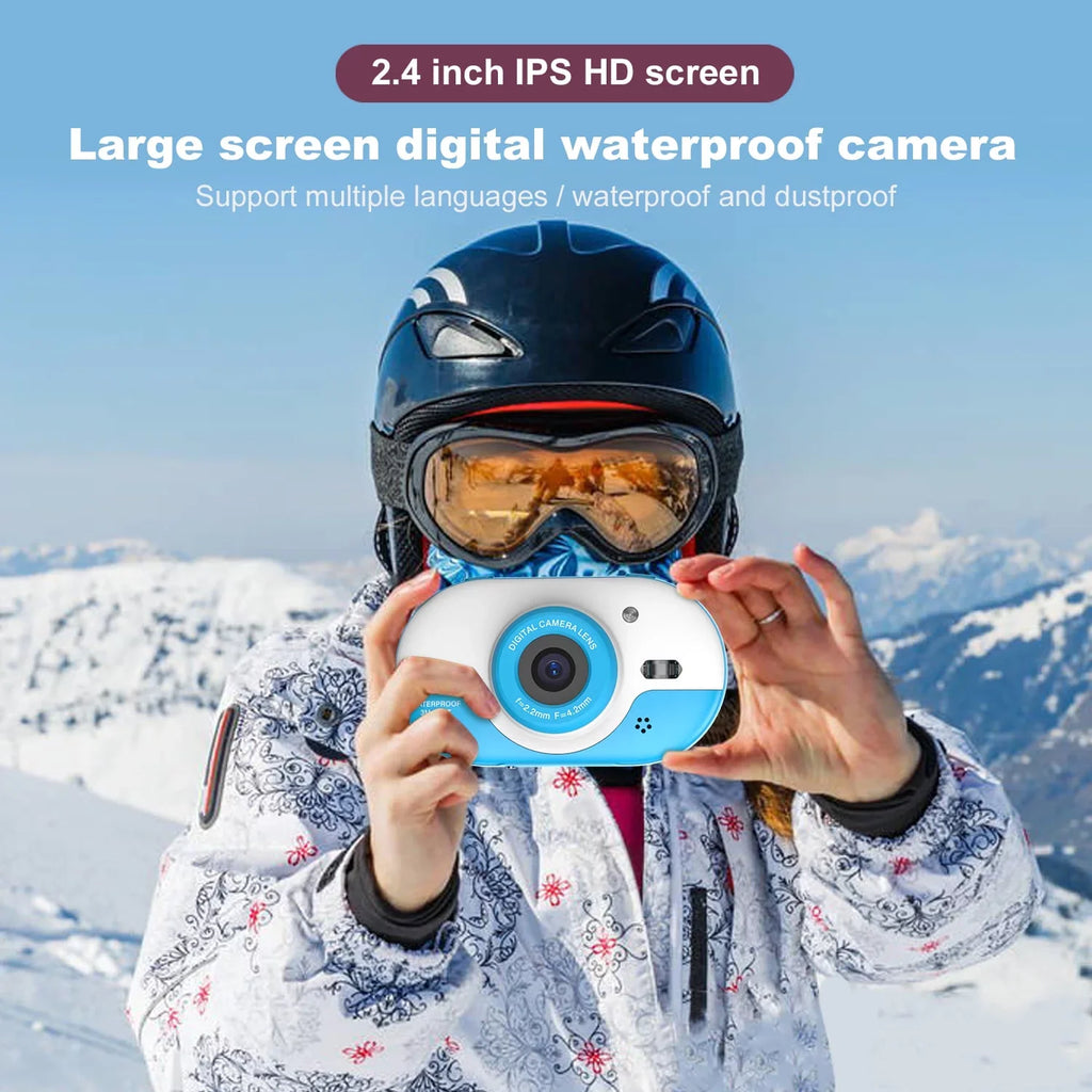 Anself 8MP Digital Waterproof with Front and Rear Dual Cameras 2.4 Inch IPS Screen One-click PhotoVideo Self-timer for 5s