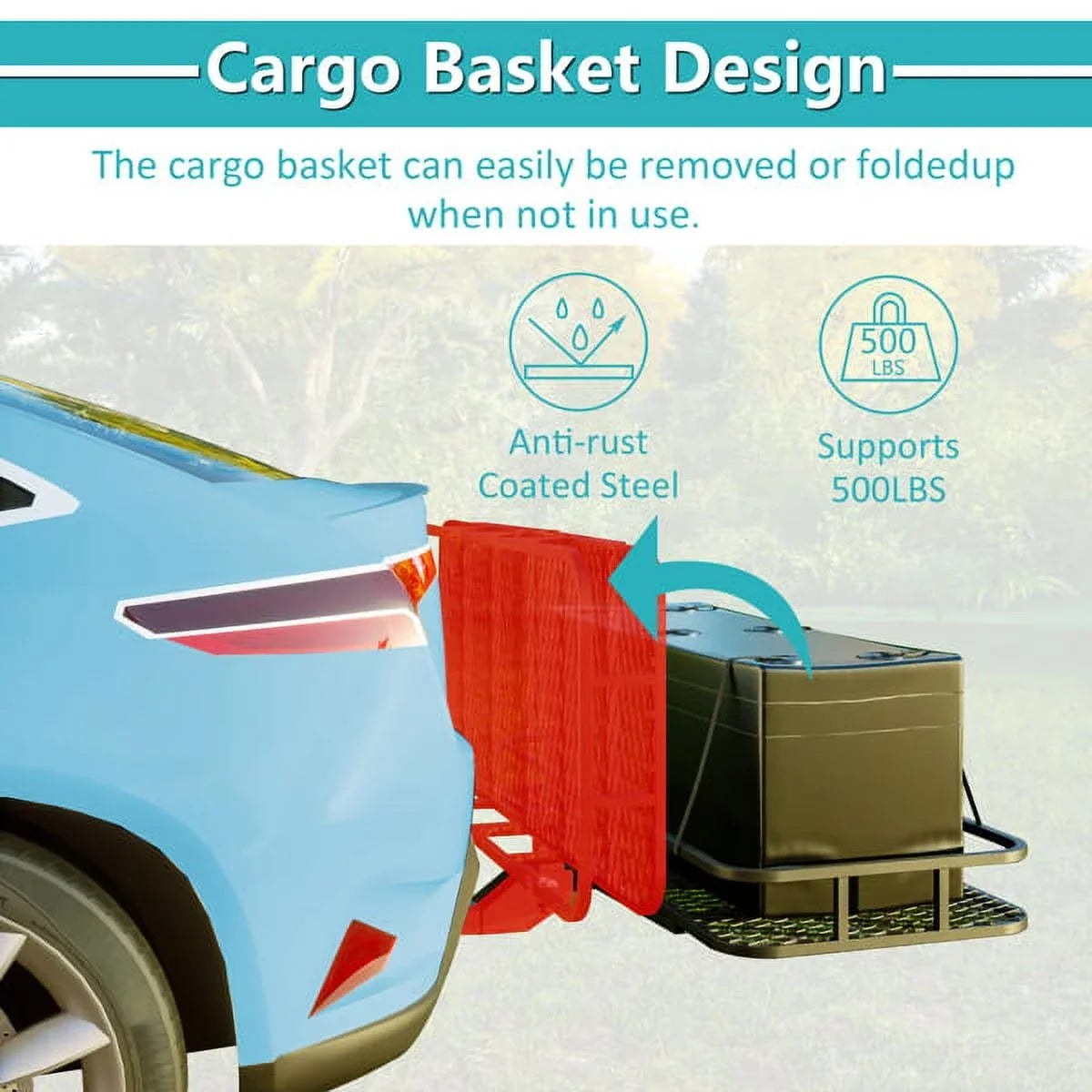 Teledu 60" x 24" x 6" Hitched Mounted Folding Cargo Basket with a 500 lb Capacity for Car SUV Truck Trailer, Midnight
