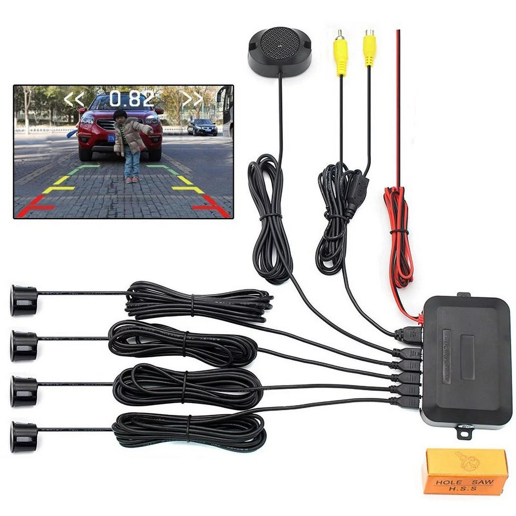Car Reverse Backup Parking Sensor Radar System, Buzzer beeps, Detection Distance:30~150CM, Waterproof Sensors (22mm Diameter 2.3M Cable) 4 Packs X60D Dark