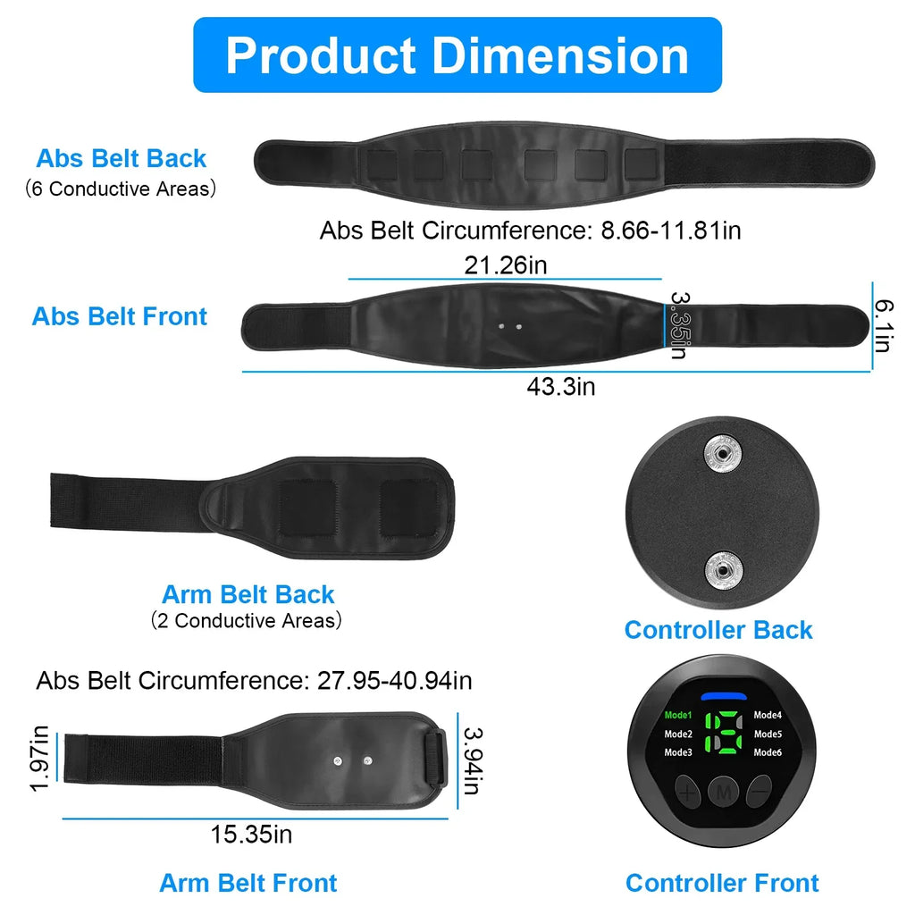iMounTEK Muscle Stimulator Workout Individuals Abdominal Toning Belt ABS Training Fitness People Waist Trimmer Belt, 6 Modes, 18 Intensity Levels, Home Office People