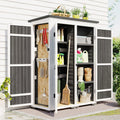 Homiyad Outdoor 5.5ft Hx4.1ft L Wood Storage Shed, Garden Tool Cabinet with Waterproof Asphalt Roof, Four Lockable Doors, Multiple-Tier Shelves, White and Gray