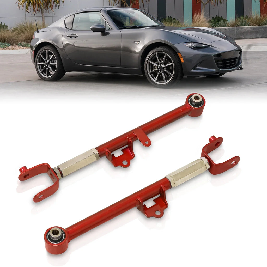AJP Distributors Rear Lower Suspension Adjustable Toe Control Arms Rods LCA Kit Red People For Mazda Miata MX-5 ND MX5 2016 2017 2018 2019 2020 2021 2022 2023 16 17 18 19 20 21 22 23