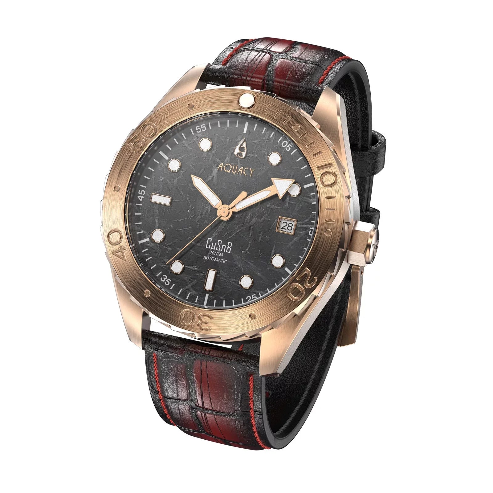 Aquacy Bronze CuSn8 Marble Automatic Diver Watch BR.BKM.8215.L - Screw Down 316L Stainless Case Back - 200M Water Resistance - 120 click Uni-Directional Bezel Dive Swimming Wrist Watches For People