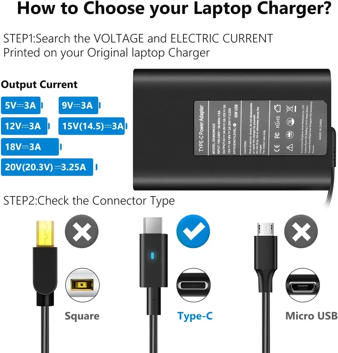 65W USB C Type C Adapter Laptop Charger for Dell Latitude 5520 5420 5290 5285 5179 5480 5400 5310 5320 7420 7410 7370