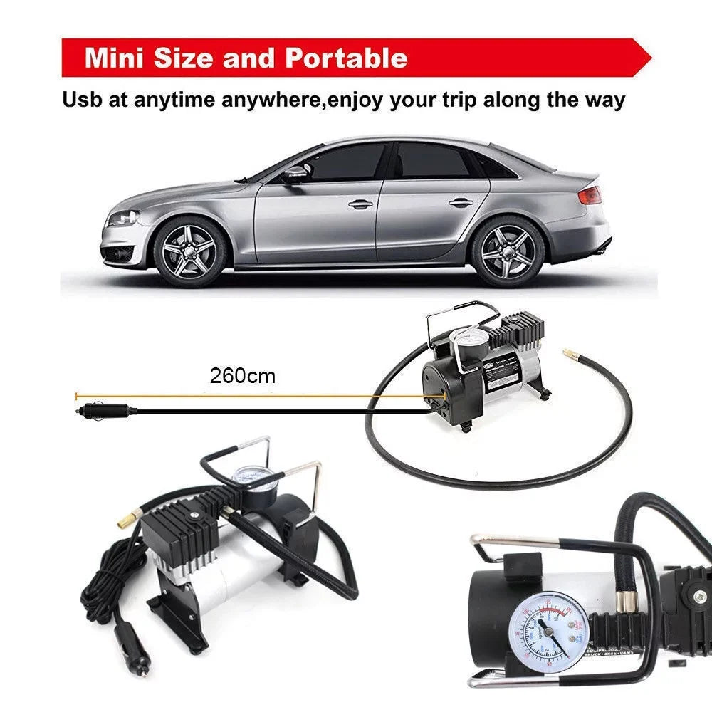 Jahy2Tech Dark Portable Air Compressor 12V Electric Pump Quick Inflation 280W Roadside Assistance