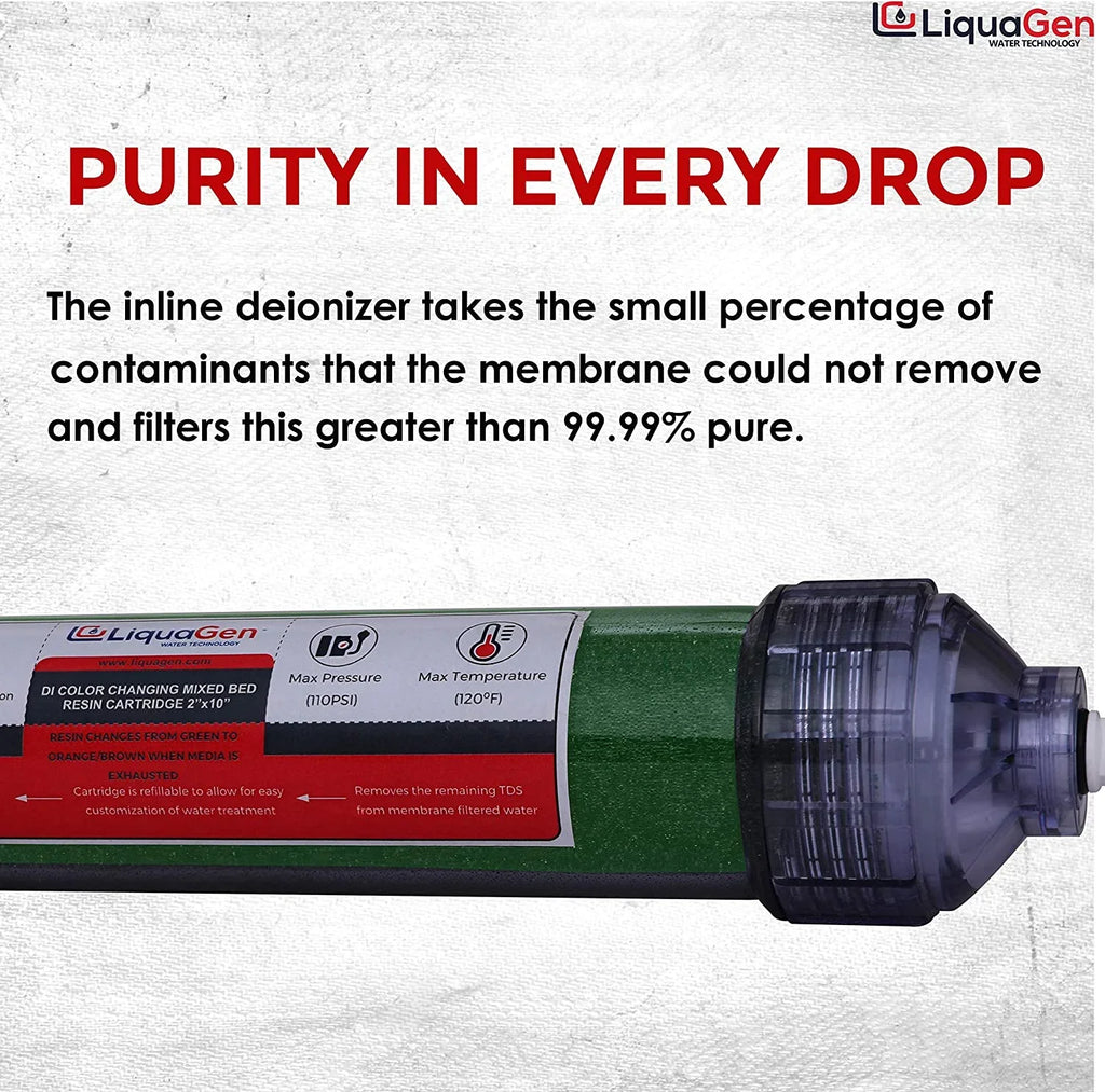 2 Pack Individuals Inline Deionization (DI) Canisters for Universal RO/DI Systems - 1/4" Inlets | Engineered for Zero TDS Ultrapure Water | Easy Filter Change