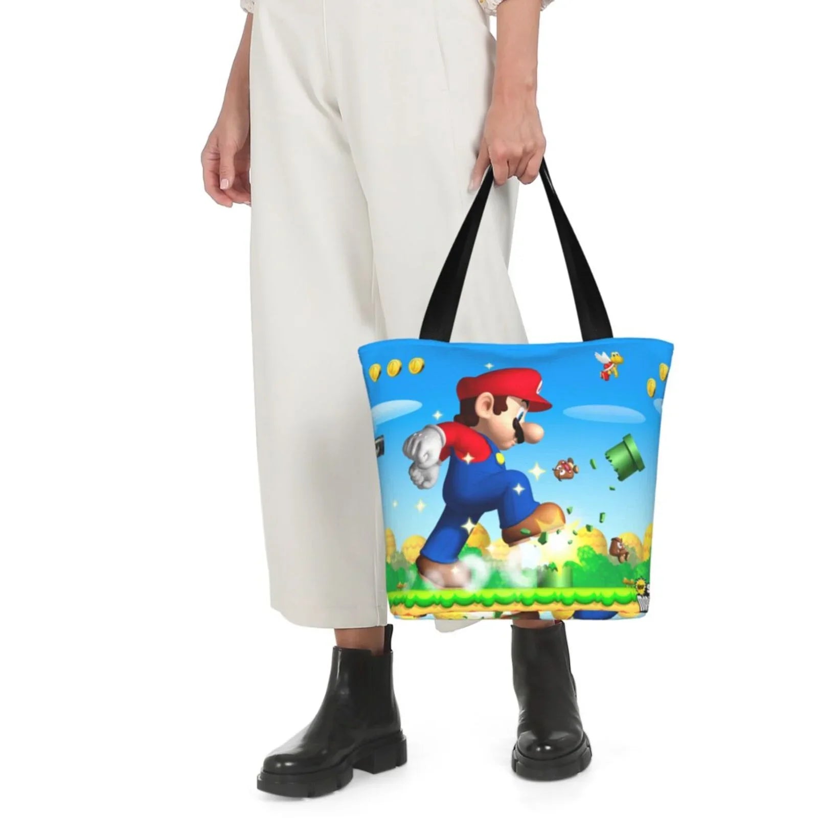 Super Mario Animated Gentlemen Tote Bag Large Capacity Shoulder Handbag For Travel Beach Shopping Business Work School