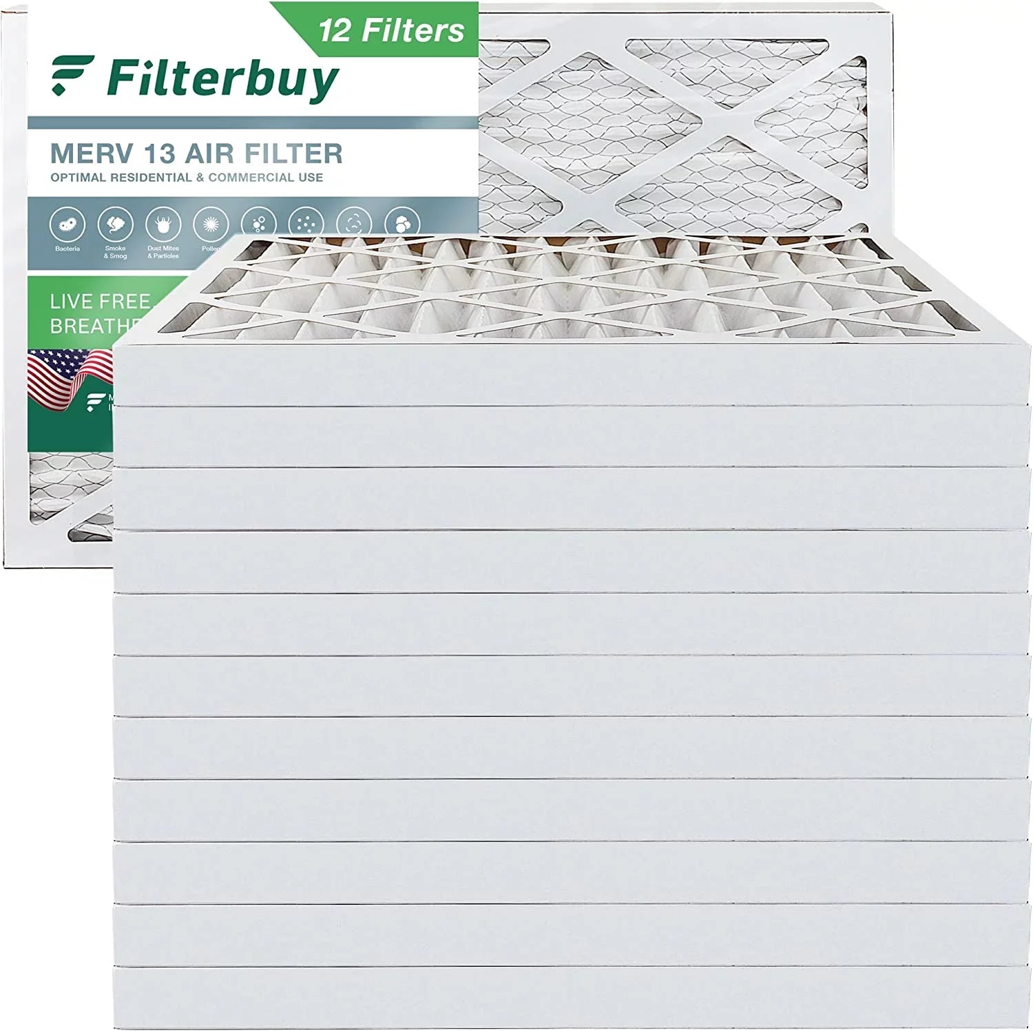 Filterbuy 8x20x2 MERV 13 Pleated HVAC AC Furnace Air Filters (12-Pack)