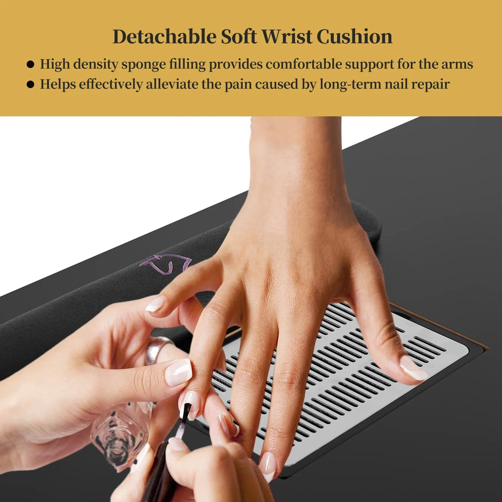 LUXMARS Manicure Table Nail Desk for Technician, Nail Table w/ Electric Dust Collector & Wrist Rest Cushion, Acetone Resistant Nail Table Station w/Lockable Wheels & Drawers & Cabinet - Midnight