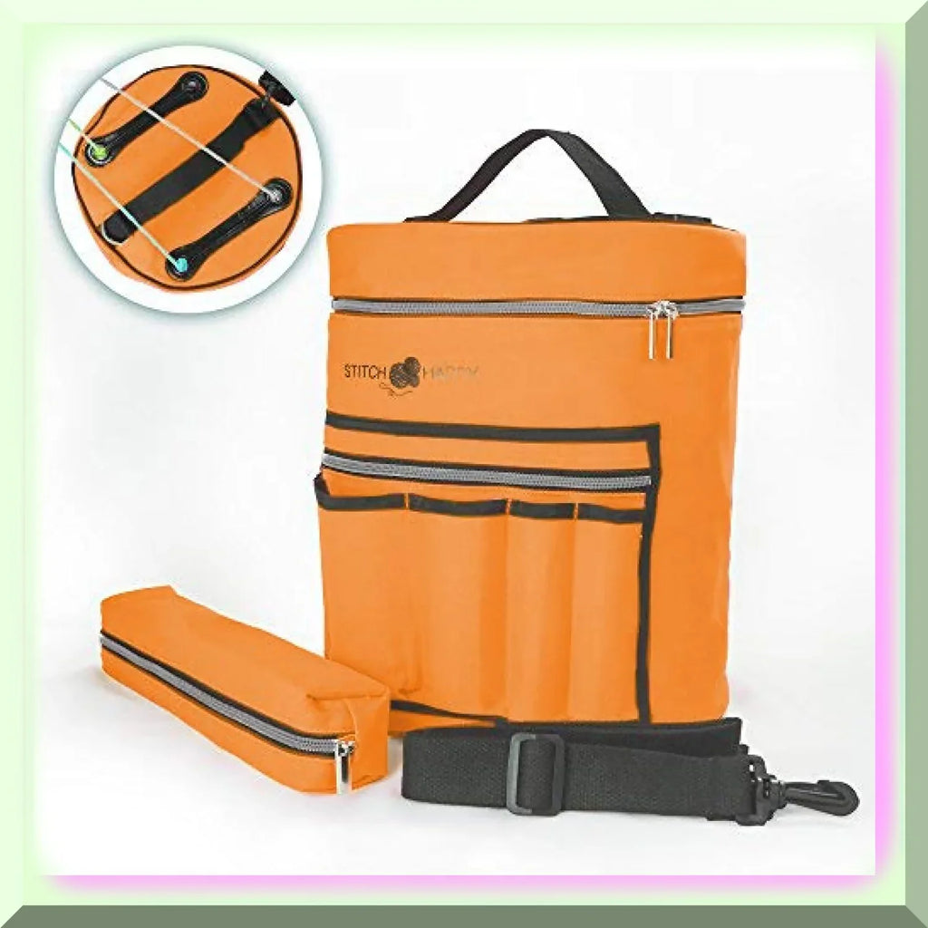 Orange Blossom Knit & Crochet Tote: 7 Pocket Yarn Bag, Craft Storage Solution