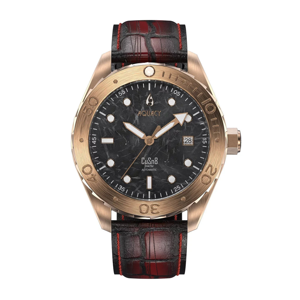 Aquacy Bronze CuSn8 Marble Automatic Diver Watch BR.BKM.8215.L - Screw Down 316L Stainless Case Back - 200M Water Resistance - 120 click Uni-Directional Bezel Dive Swimming Wrist Watches For People