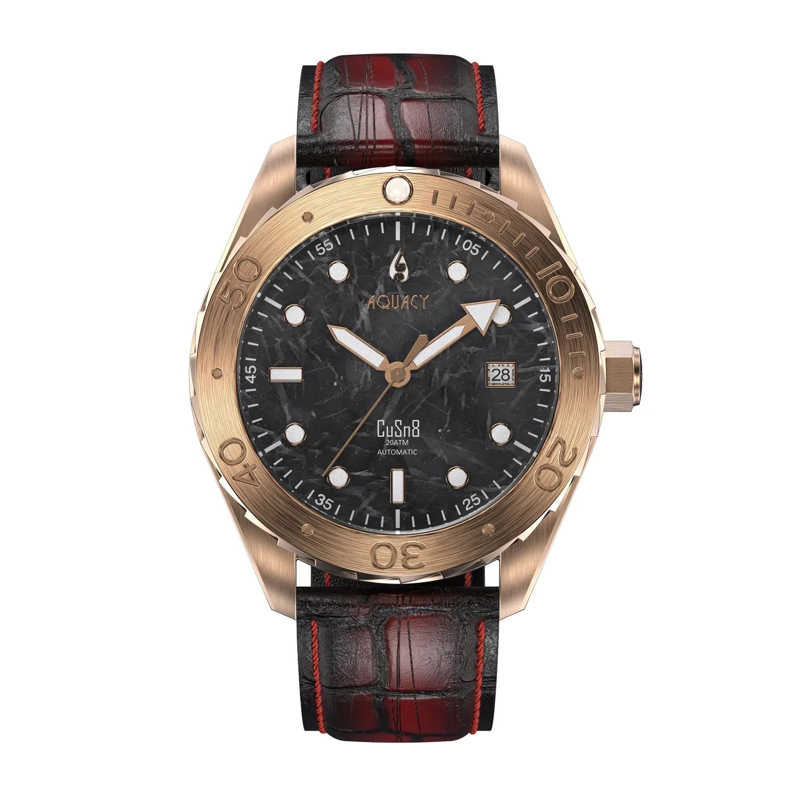 Aquacy Bronze CuSn8 Marble Automatic Diver Watch BR.BKM.8215.L - Screw Down 316L Stainless Case Back - 200M Water Resistance - 120 click Uni-Directional Bezel Dive Swimming Wrist Watches For People