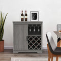 ABBSR Gray Wooden Wine Bar Storage Cabinet with Glass Holder,Wine Rack,Large Table for Decor