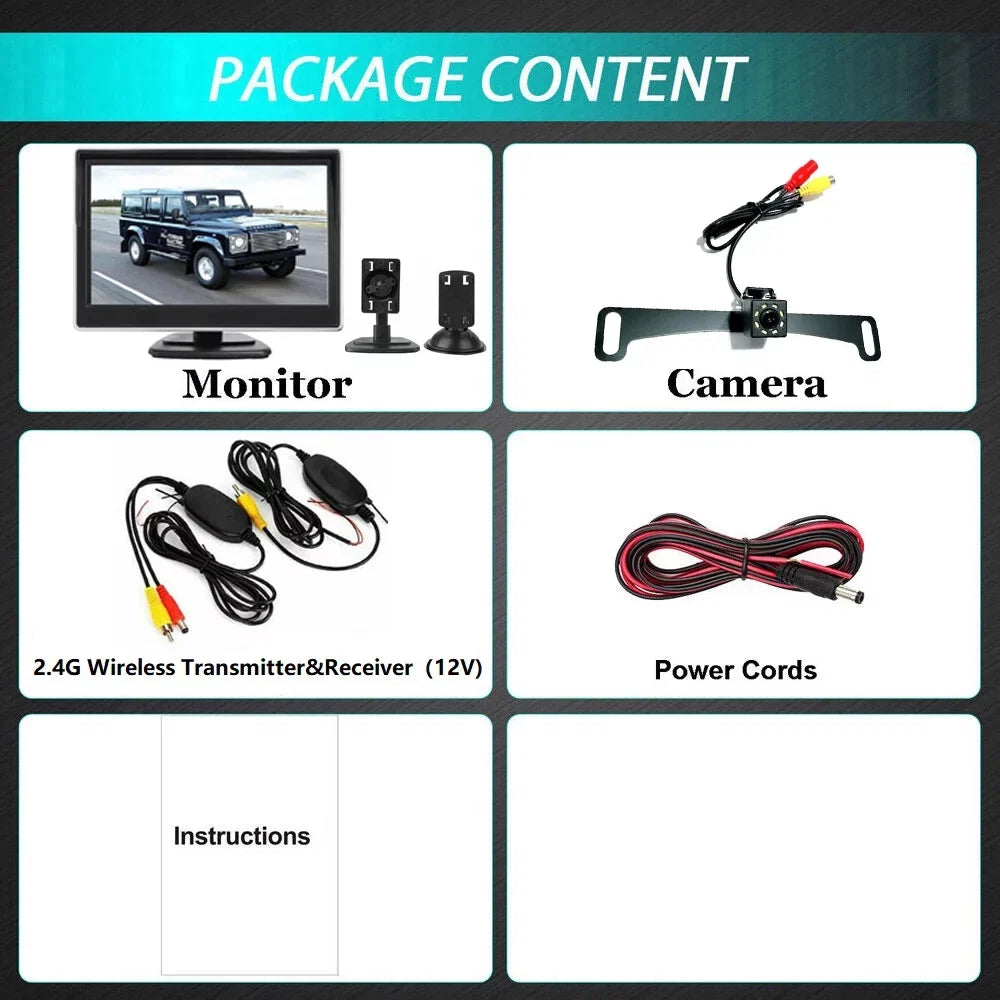 Backup Camera Car Rear View Wireless HD Parking System Night Vision + 5" Monitor