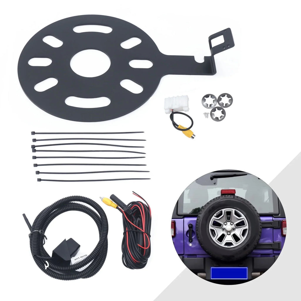 Rear View Backup Camera Set w/ Spare Tire Bracket For 2007-2018 Jeep Wrangler JK
